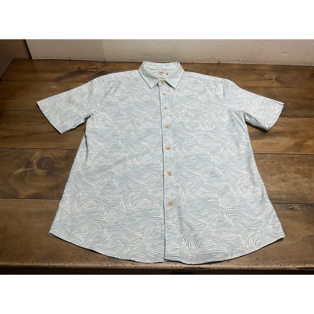 Faherty Shirt Stretch Playa Offshore Swell Organic Cotton Button Down Size L